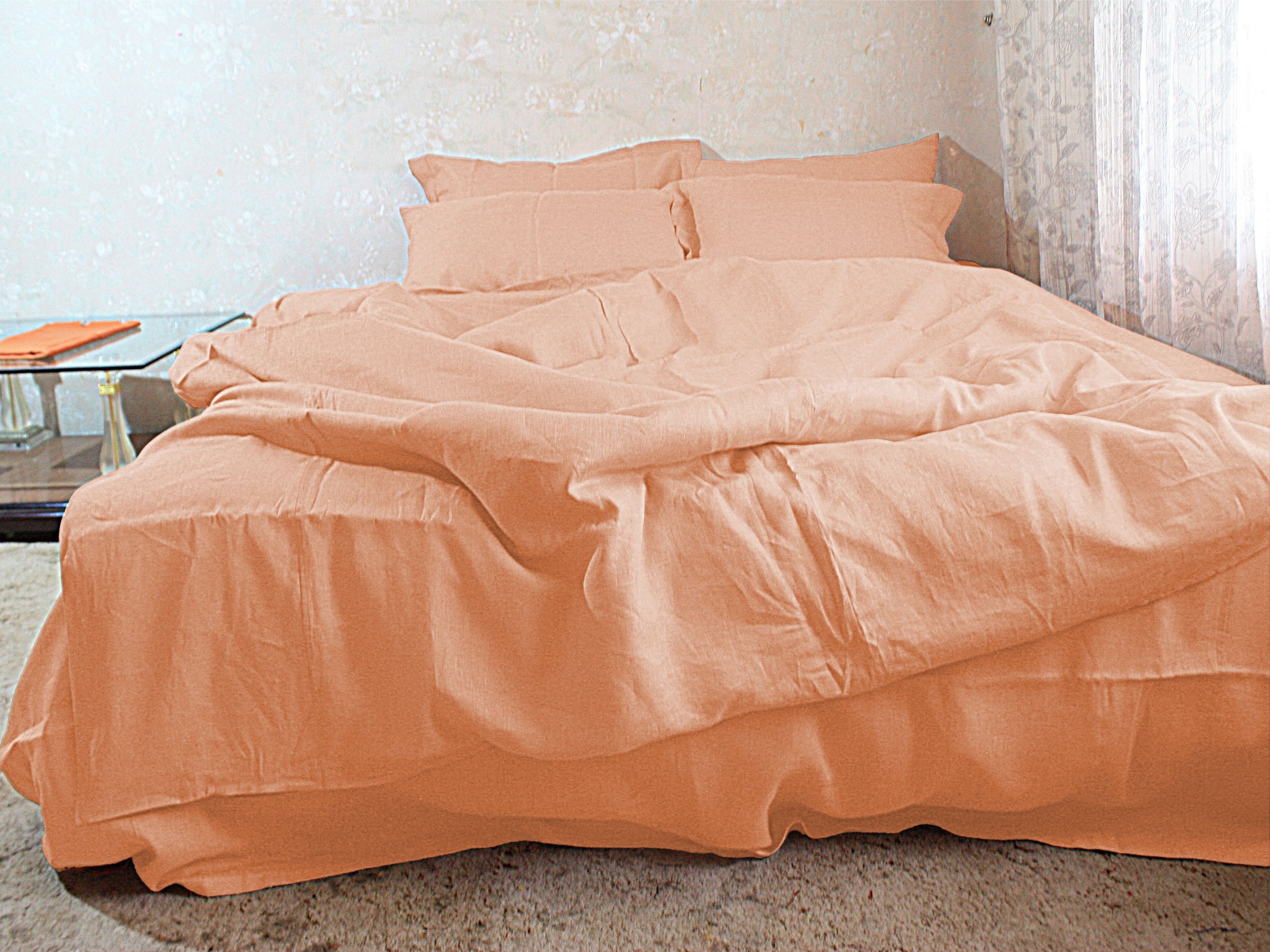 Linen DUVET COVER in Peach with zipper closure. Natural Etsy
