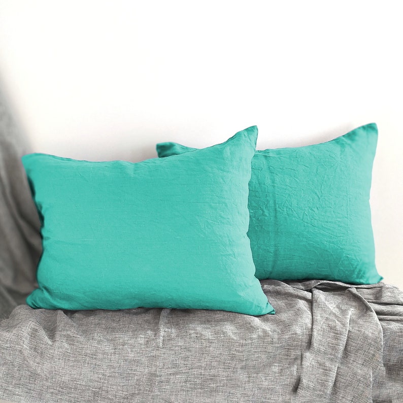 Turquoise Linen Pillowcase 25 Colors Available