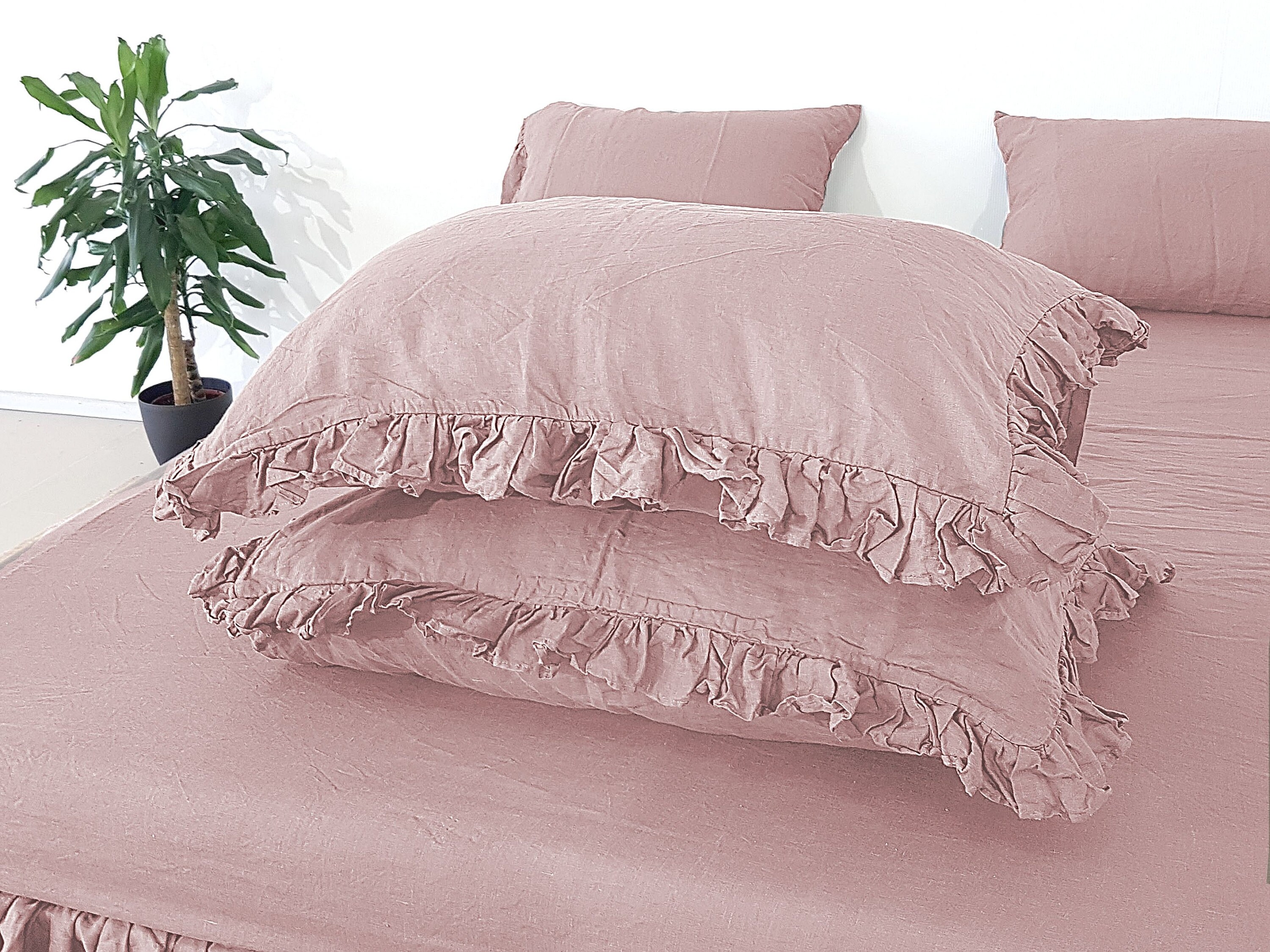 Ruffled Linen bedding set Collection in Dusty Pink Rufled Etsy