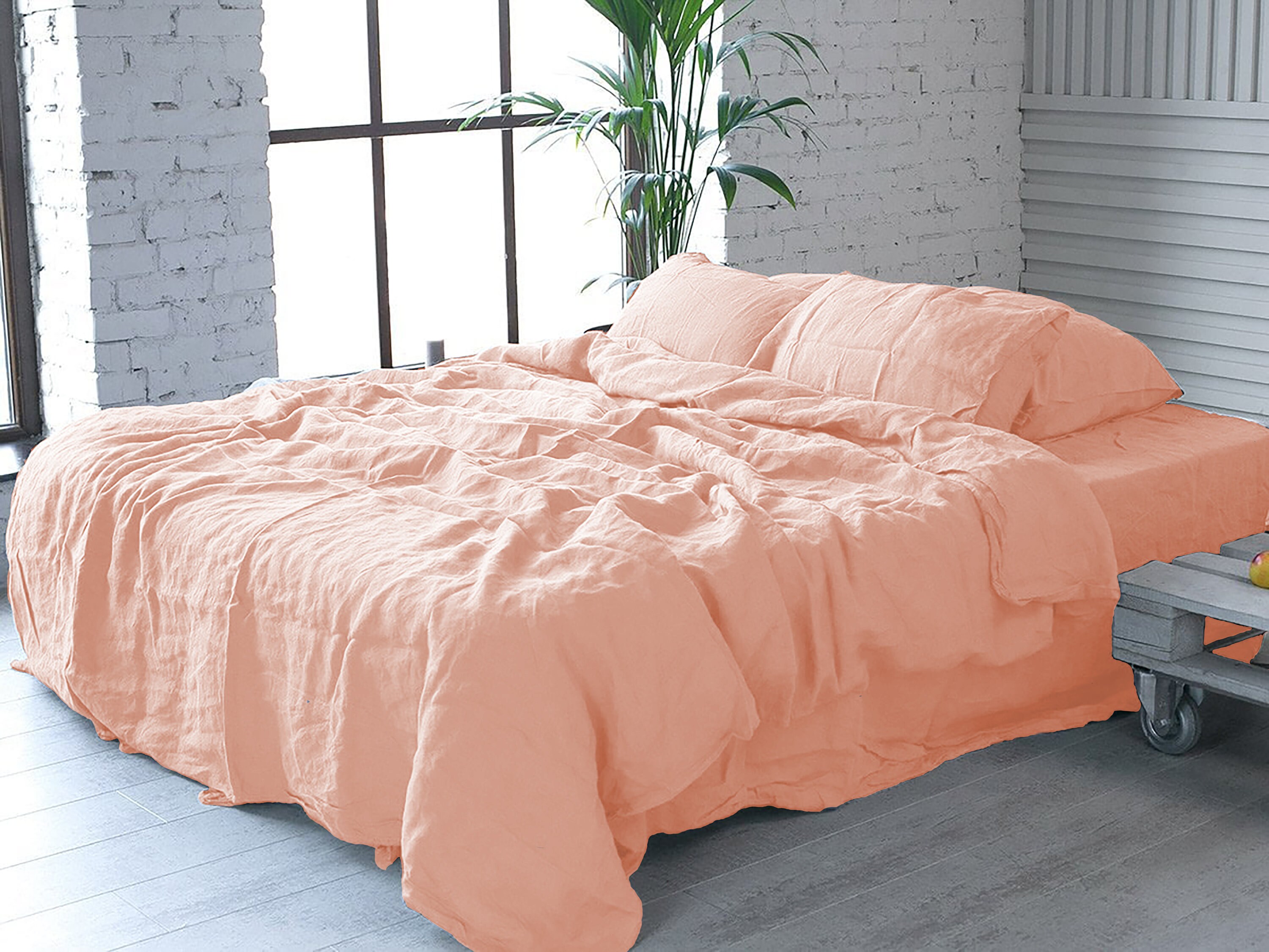 Linen Bedding set in Peach. Duvet Cover Flat sheet Fitted Etsy