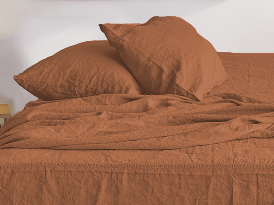Linen BEDDING SET Burnt orange Duvet Cover set Sheets set Etsy