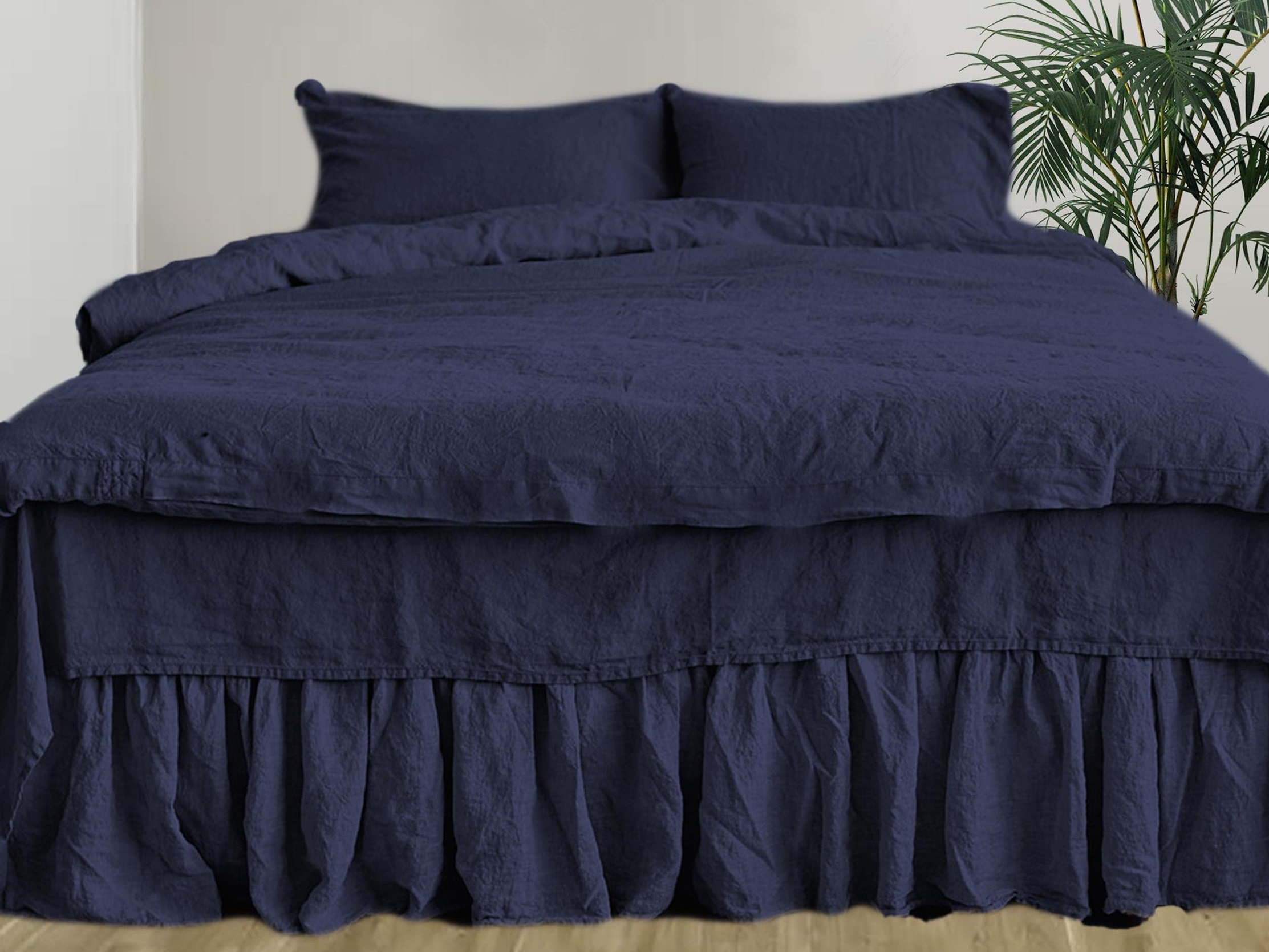 Navy Linen Duvet Cover Set Of Three Items Soft Linen Bedding Etsy