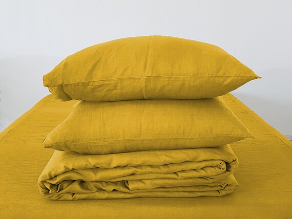 Mustard Linen Duvet Cover Set 3 Pieces Duvet Cover 2 Etsy