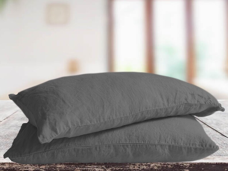 Gray Linen Pillowcase With Envelope Closure Standard Jumbo Etsy