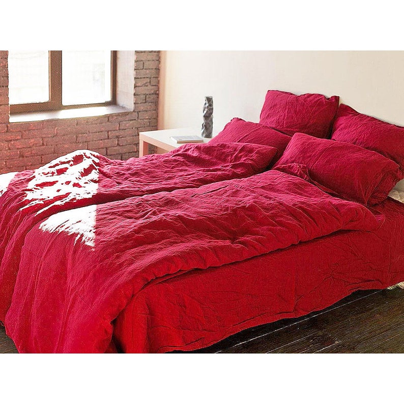 Duvet Cover Organic Red Linen Bedding King Image 0