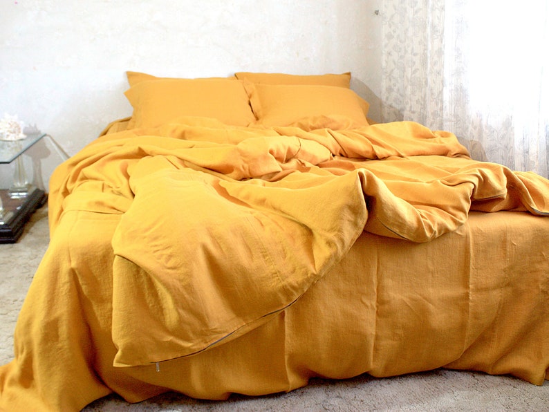 DUVET COVER in Mustard color. Soft Organic Linen Bedding Etsy