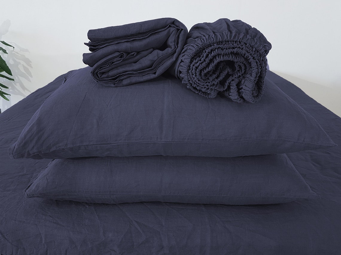 Linen bed skirts dust ruffle in Navy Blue. Set Linen bedskirt Etsy