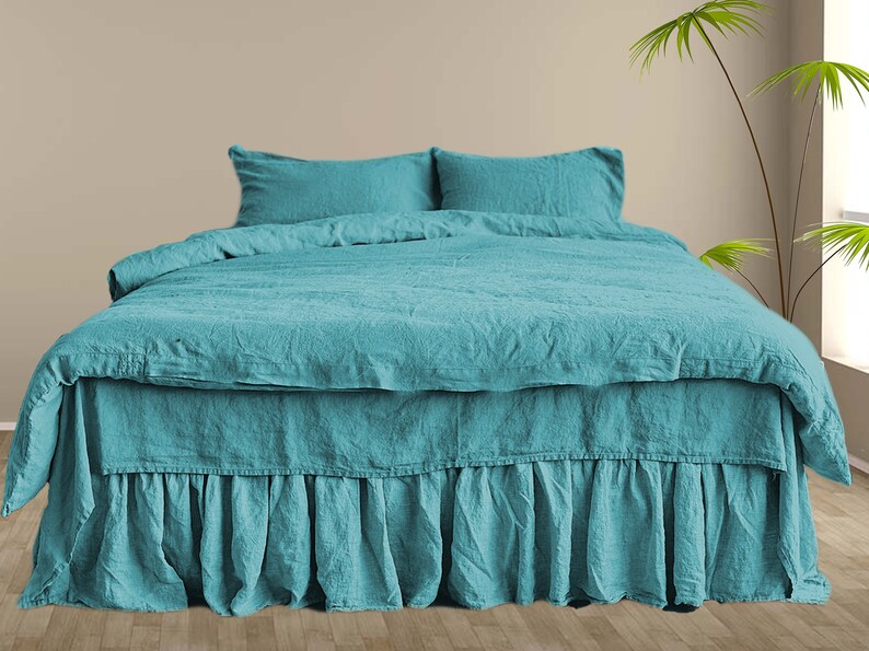 Turquoise Linen Duvet Cover King Queen Twin Double Full Etsy