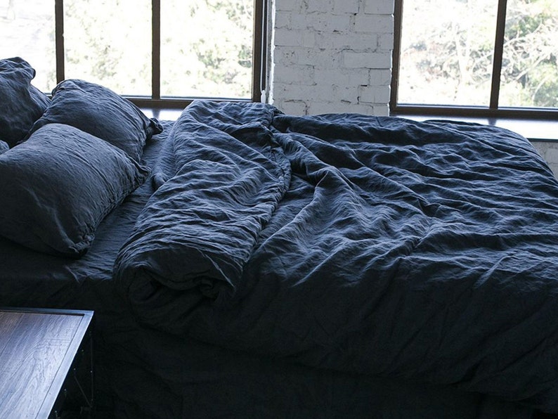Duvet Cover Organic Navy Blue Linen Bedding Duvet Cover King Etsy
