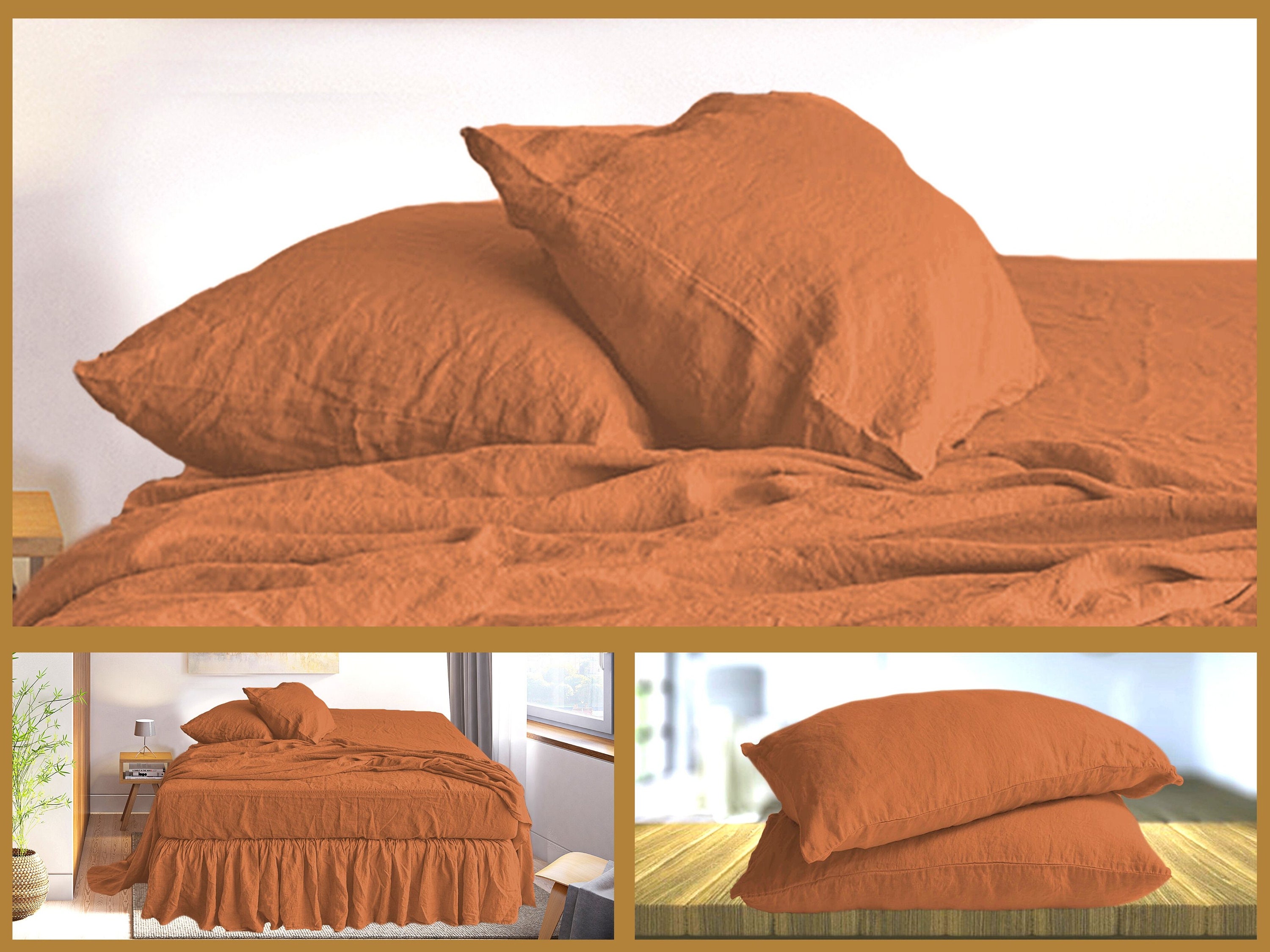 Linen PILLOWCASE in Burnt orange. Pillow case Standard Queen Etsy