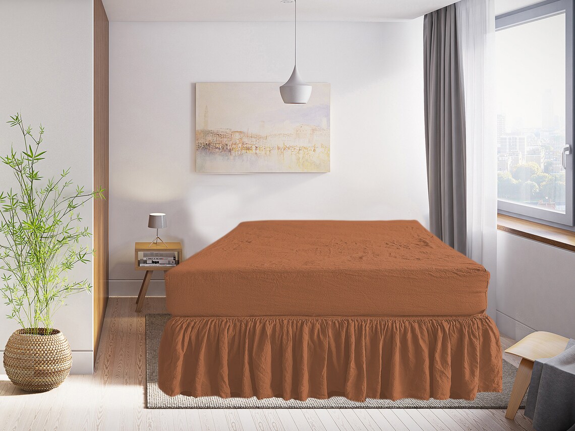 SHEET SET in Burnt orange. Linen Bedding Set 4 piece. Fitted Etsy