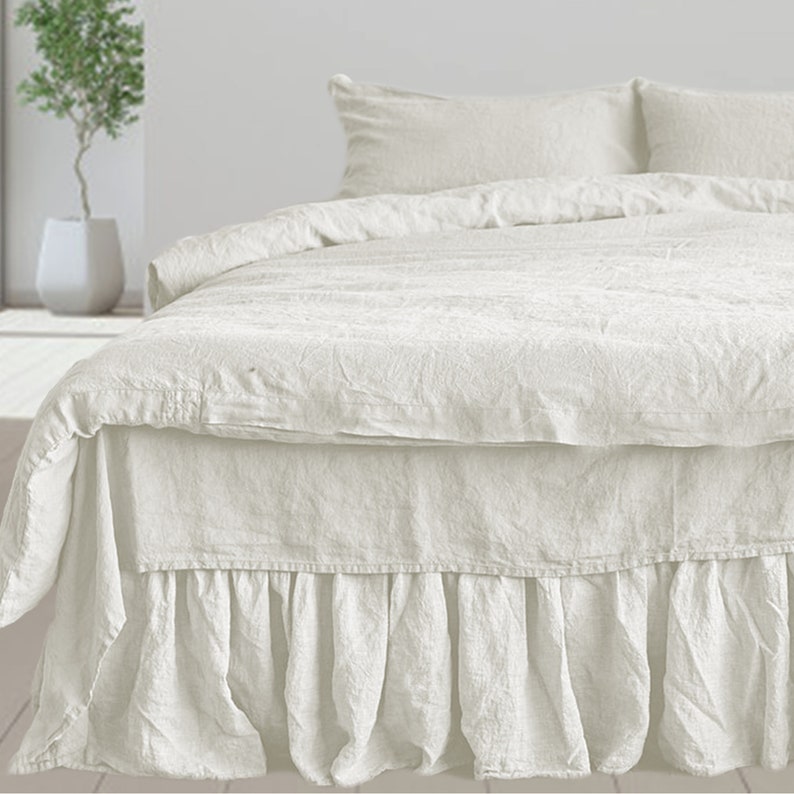 White Linen Bed Skirts Dust Ruffle. Linen Bedskirt. Twin Full Etsy