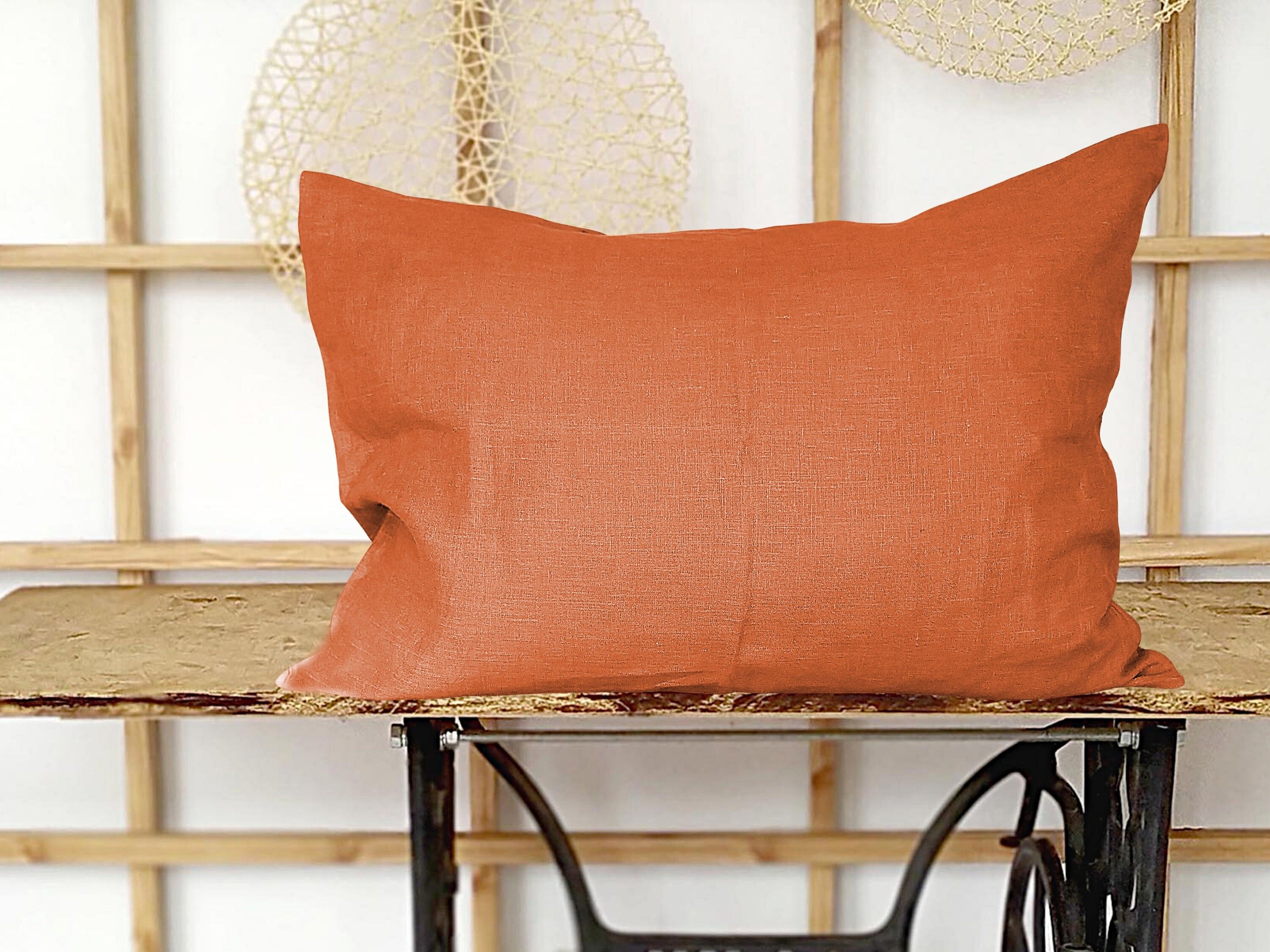 Burnt orange Linen throw pillow covers with Envelope. 20x26 Etsy