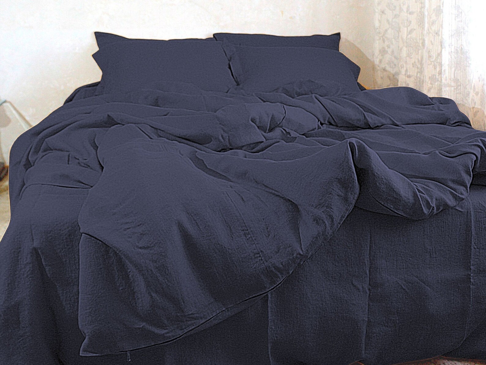 Linen bedding set in Navy Blue from 3 piece. Includes Duvet Etsy