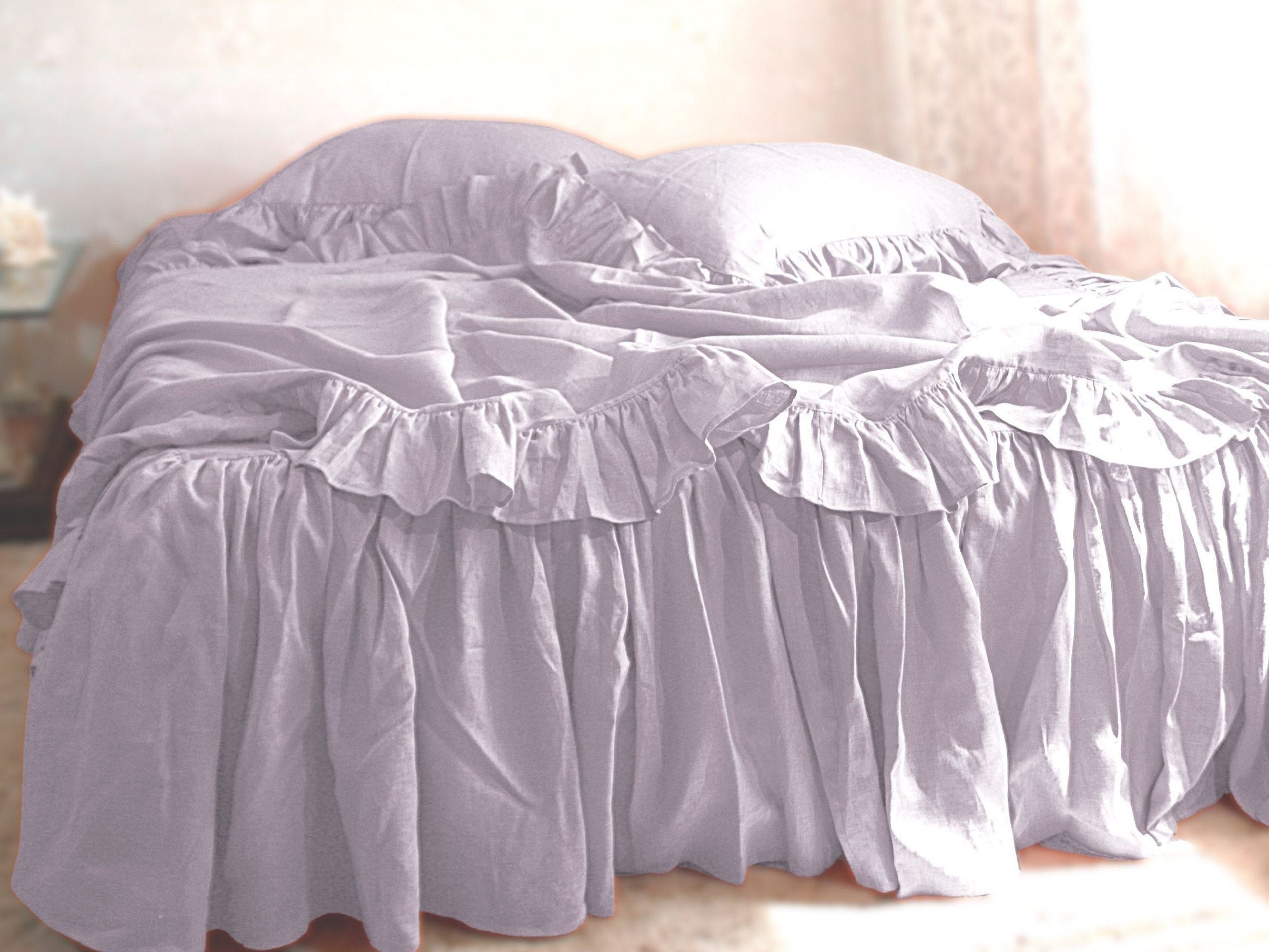 Lavender Ruffled Linen bedding set 3 pc in French country Etsy