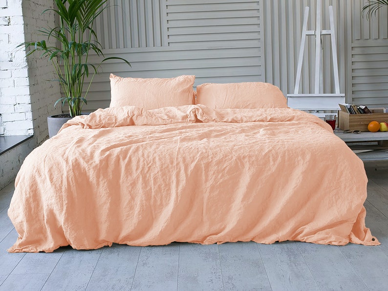 Linen Bedding set in Peach. Duvet Cover Flat sheet Fitted Etsy