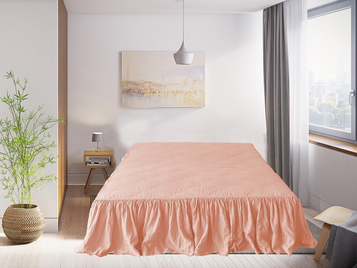 Linen Bedding set in Peach. Duvet Cover Flat sheet Fitted Etsy