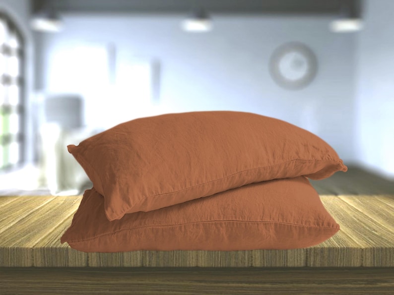 Linen PILLOWCASE in Burnt orange. Pillow case Standard Queen Etsy