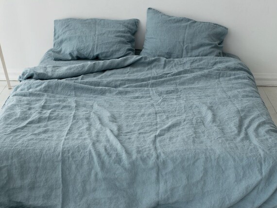 Dust Blue Dust Linen Duvet Cover King Queen Twin Double Etsy