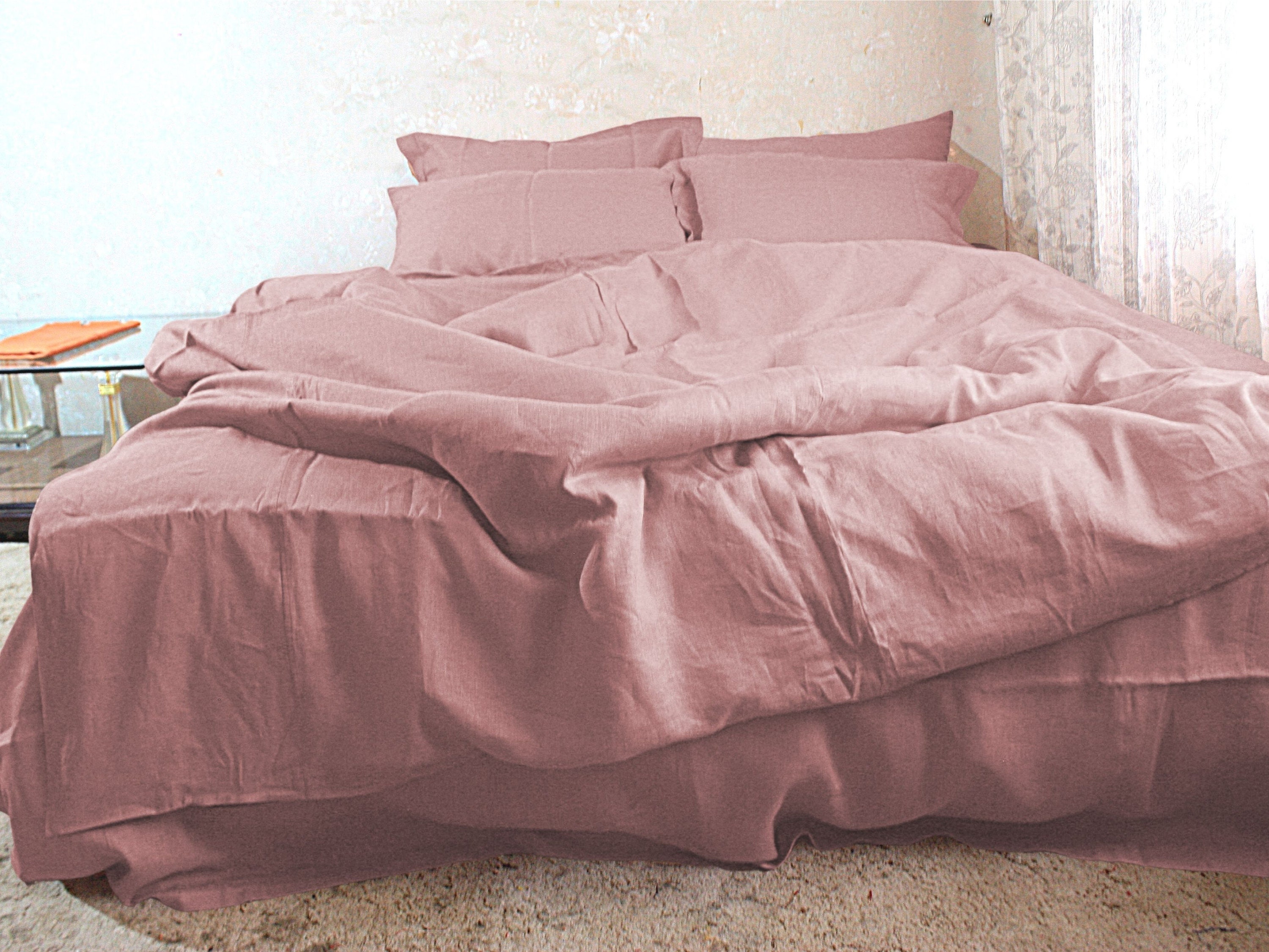 Linen DUVET COVER in Dusty Pink with zipper closure. Natural Etsy