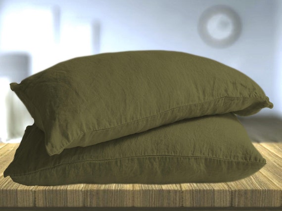 Dark Olive Linen Pillow Case Standard Queen King Euro Etsy