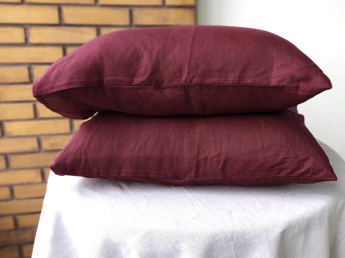 Burgundy linen PILLOWCASE. Pillow case Standard Queen King Etsy