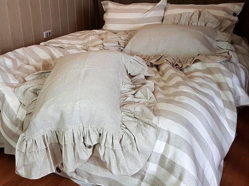 Ruffled linen pillow case in Beige colors. Comfy Soft ruffle Etsy