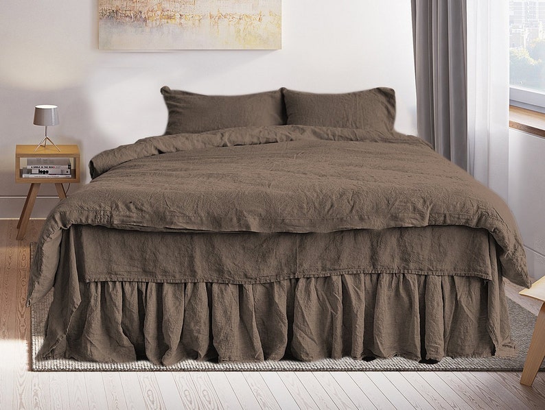 Brown Linen Duvet Cover Set Of 3 Items Soft Linen Bedding Set Etsy
