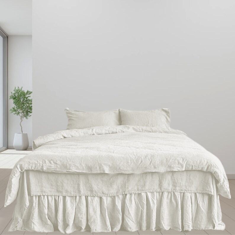 White Linen Bed Skirts Dust Ruffle. Linen Bedskirt. Twin Full Etsy
