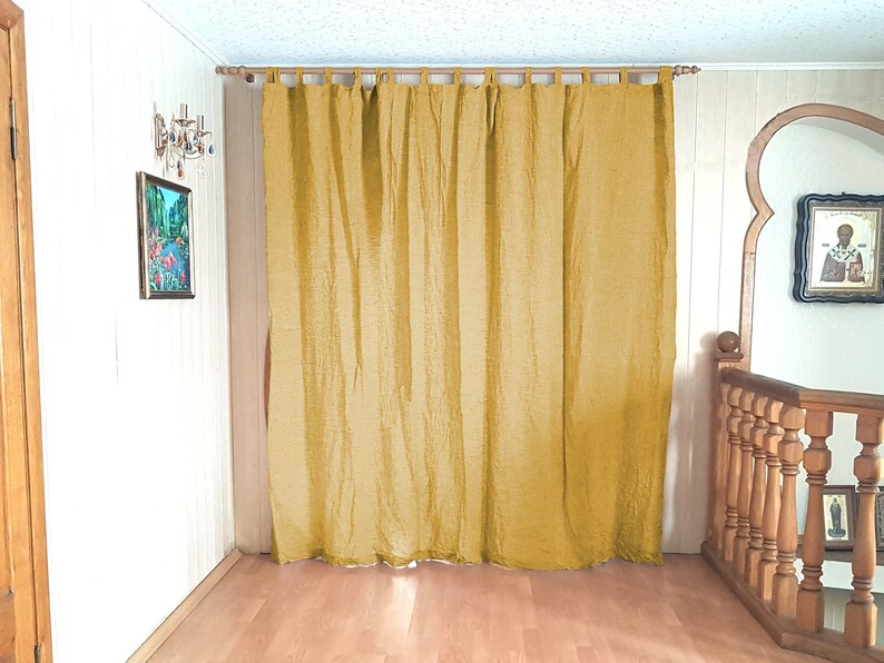 Custom size Natural Linen Window Drapes for Livingroom Bedroom Kitchen Linen window or door panels Mustard Long Linen Curtains