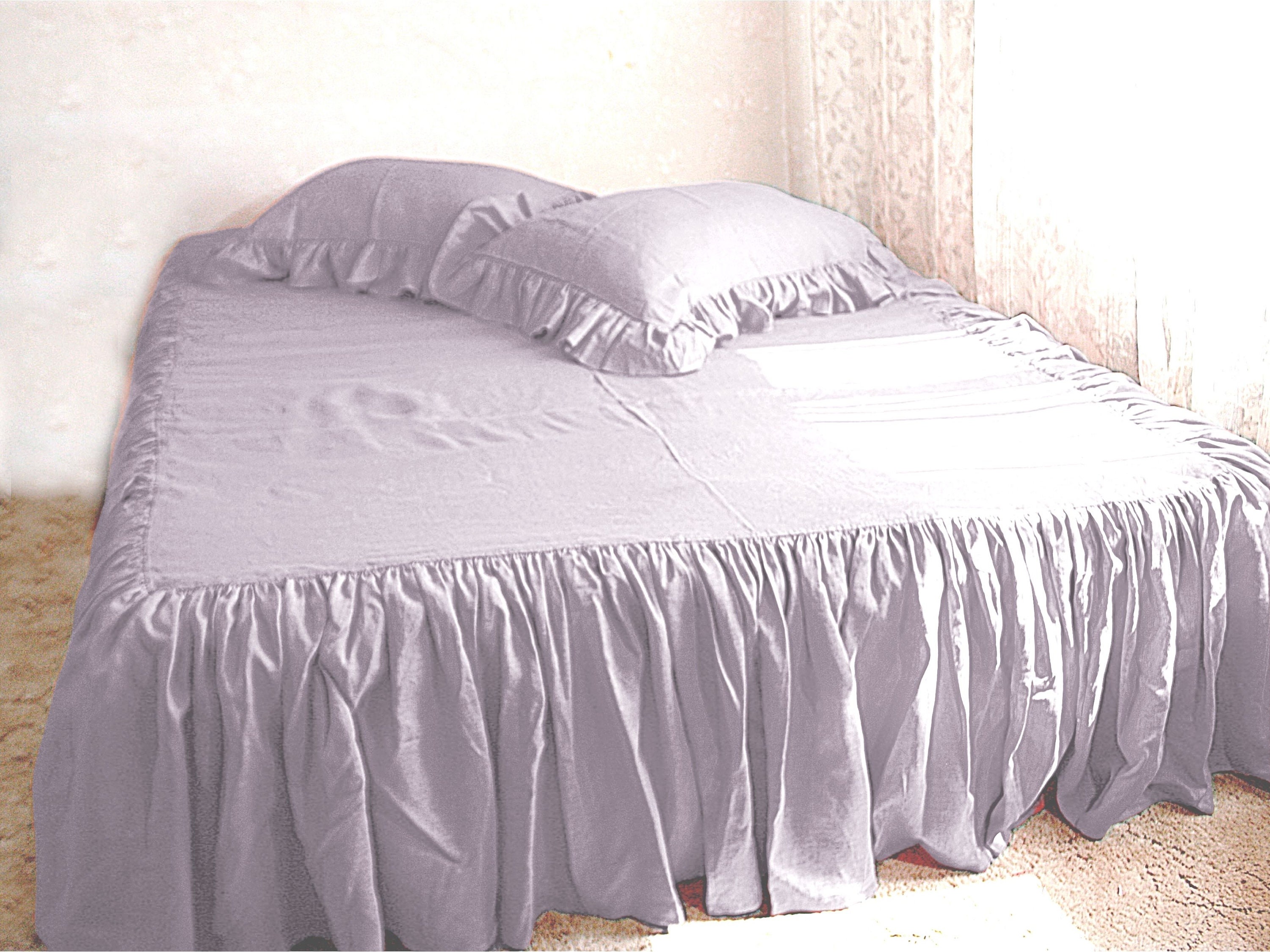 Lavender Ruffled Linen bedding set 3 pc in French country Etsy