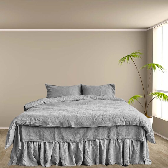 Light Gray Linen Duvet Cover Queen and pillowcases. Soft Etsy