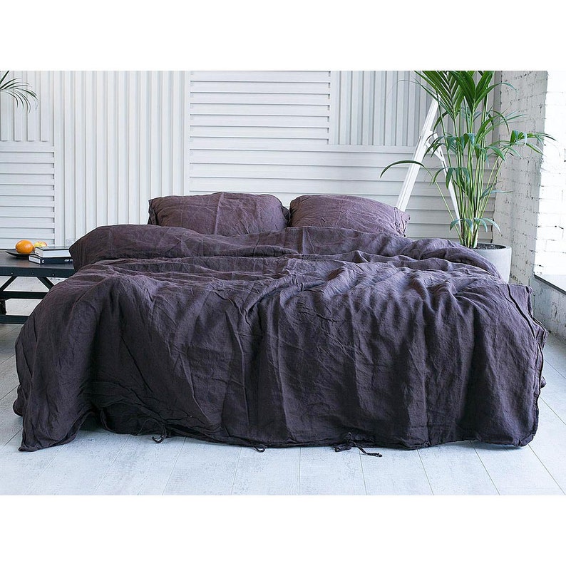 Duvet Cover Organic Purple Linen Bedding King Image 0