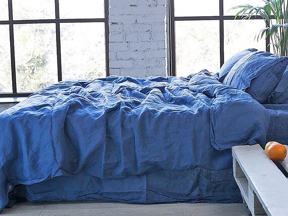 Duvet Cover Organic In Royal Blue Linen Bedding Duvet Cover Etsy