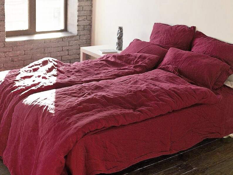 Duvet Cover Organic Burgundy Linen Bedding Duvet Cover King Etsy