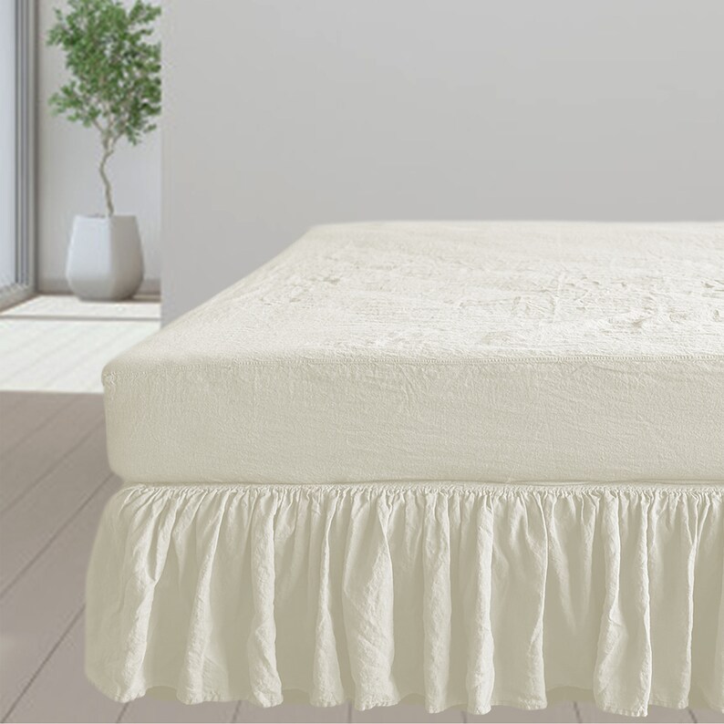 White Linen Bed Skirts Dust Ruffle. Linen Bedskirt. Twin Full Etsy
