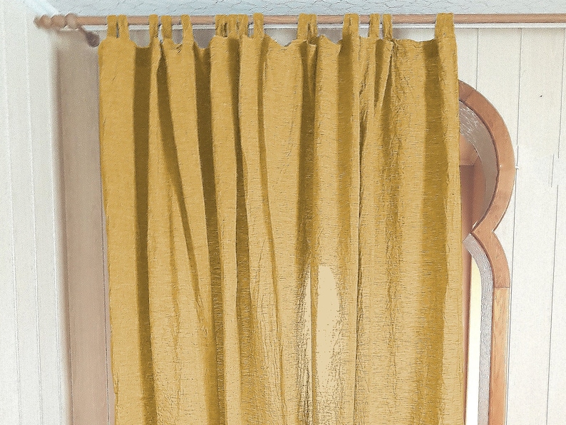 Custom size Natural Linen Window Drapes for Livingroom Bedroom Kitchen Linen window or door panels Mustard Long Linen Curtains
