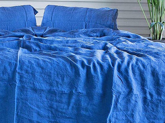 Duvet Cover Organic Royal Blue Linen Bedding Duvet Cover King Etsy