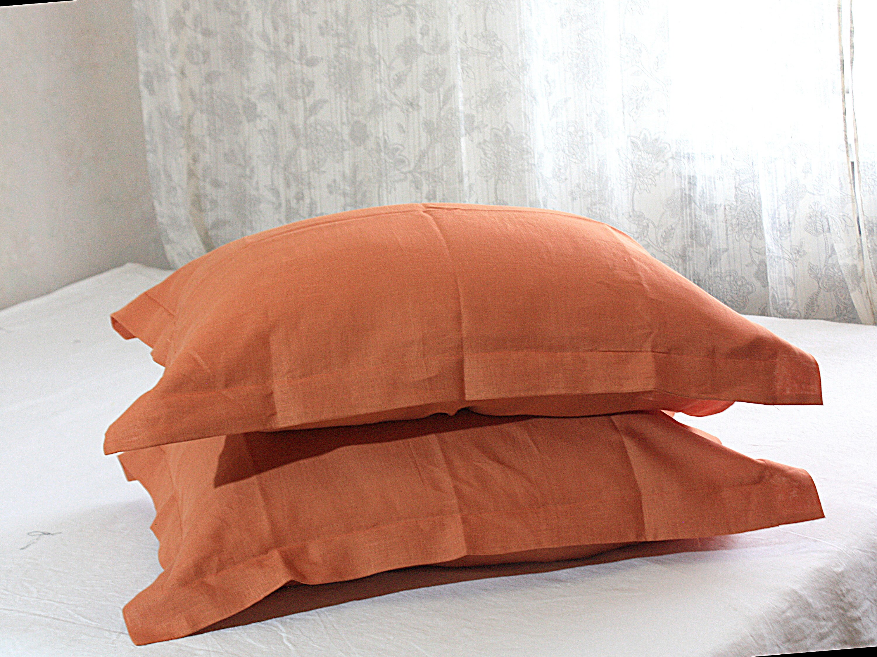 Oxford style Linen PILLOWCASE in Orange with ENVELOPE closure. Etsy
