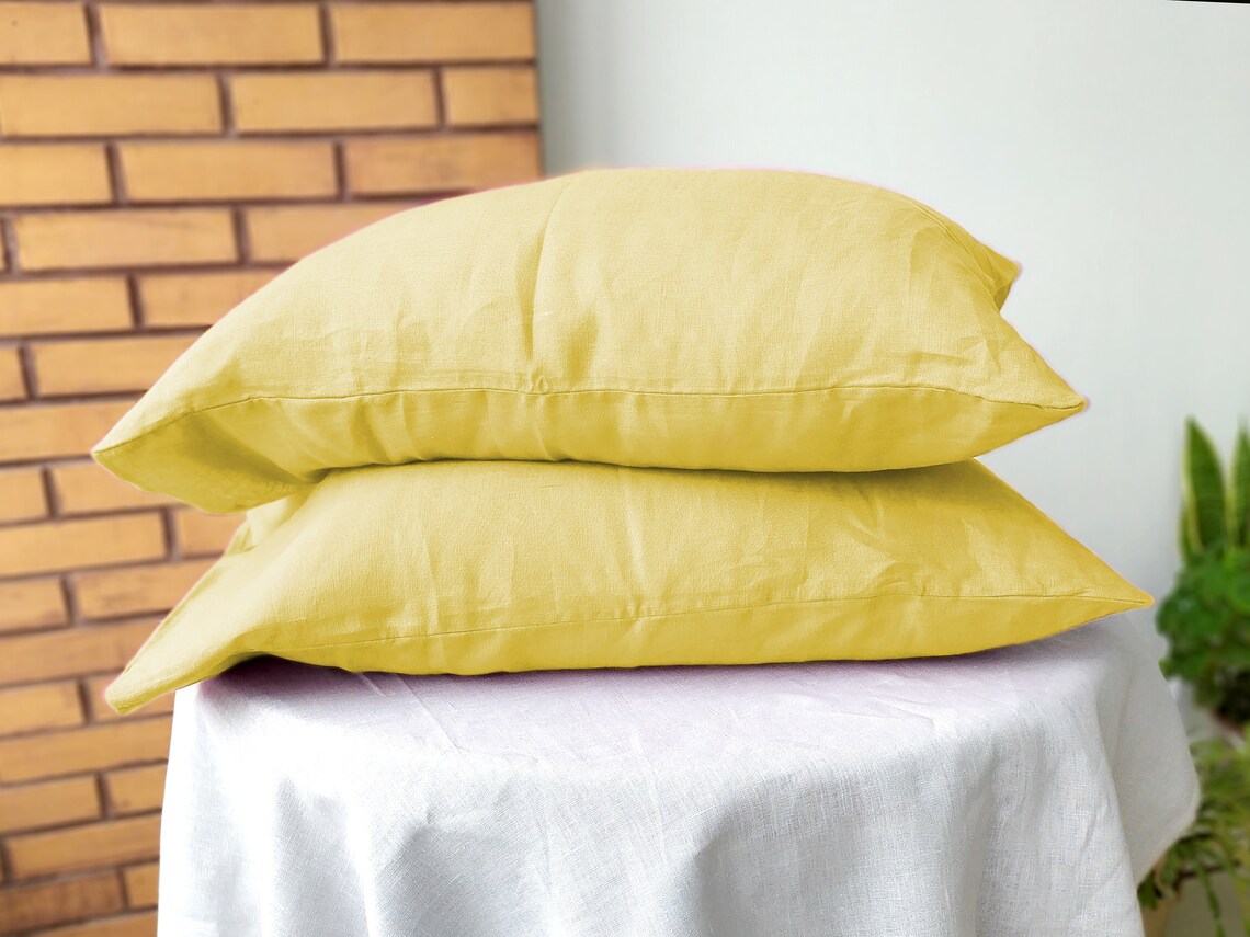 Yellow soft linen PILLOWCASES. Set 2 Pillow cases Standard Etsy