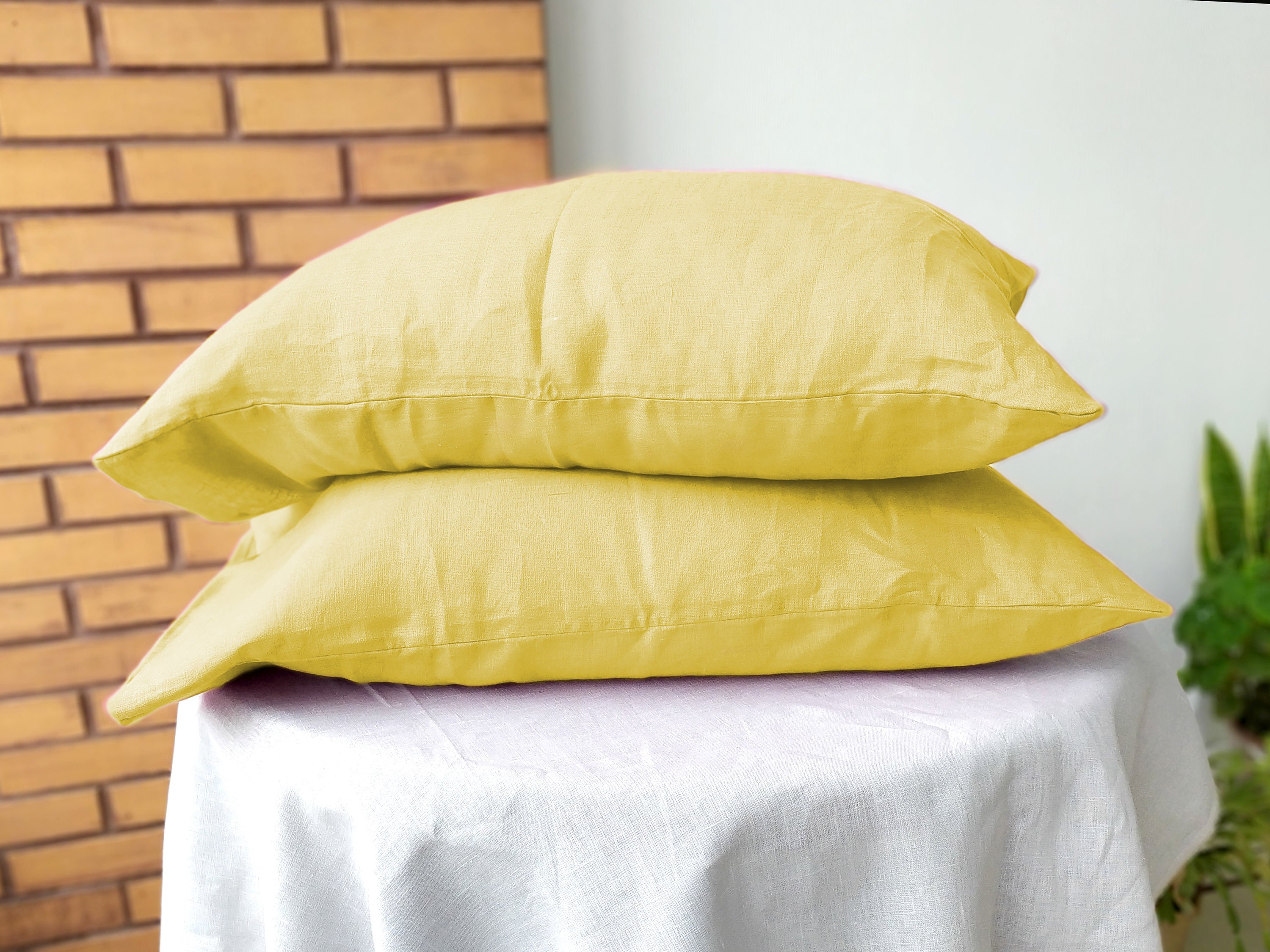 Yellow soft linen PILLOWCASES. Set 2 Pillow cases Standard Etsy