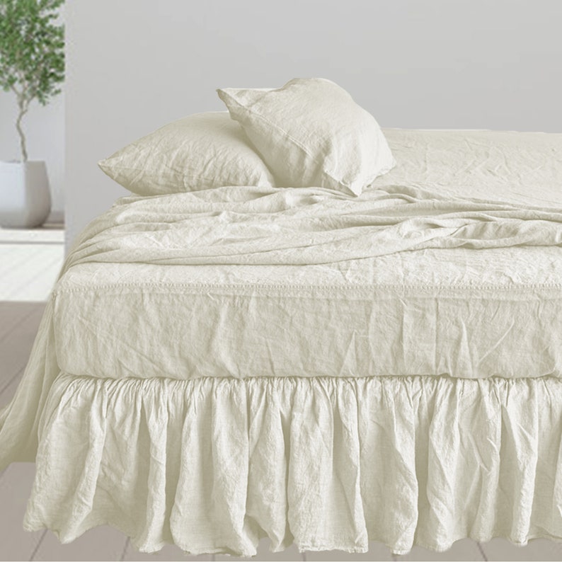 White Linen Bed Skirts Dust Ruffle. Linen Bedskirt. Twin Full Etsy