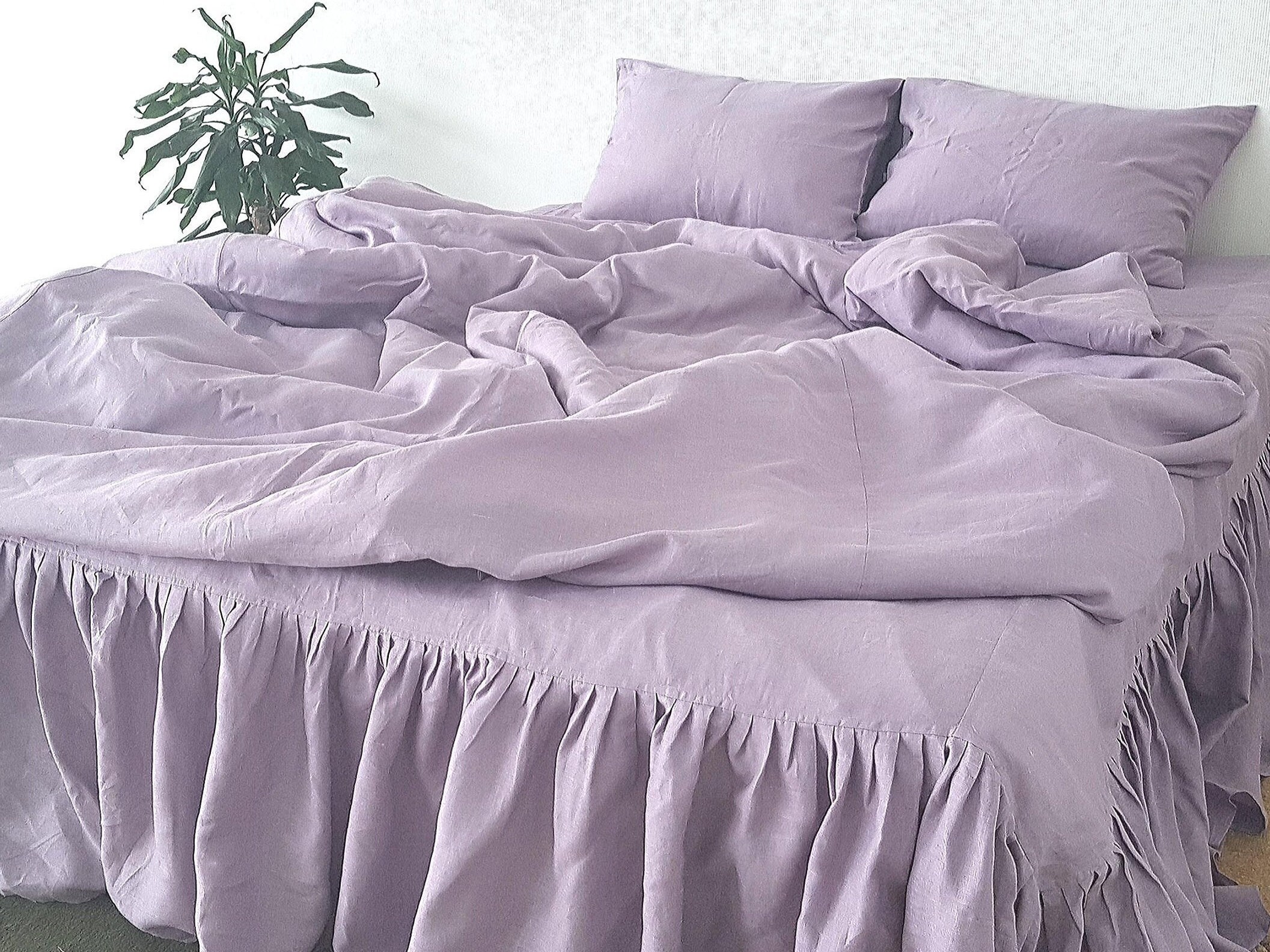 Linen Duvet Cover Set 3 Pieces In Lavender Bedding Set Duvet Etsy