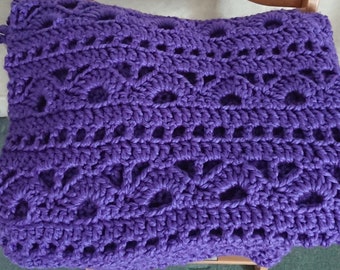 Super Chunky Hand Crocheted Purple Garden Trellis Throw, Crocheted Blanket, Homemade Throw, Woollen Blanket, Chunky Knitted Blanket