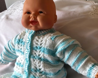 Turquoise and white baby cardigan