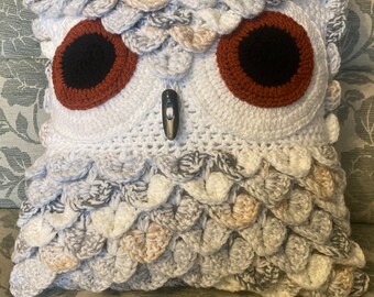 Snowy Owl Cushion, Owl Pillow