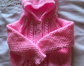 Pink hooded baby cardigan