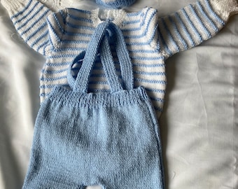 Blue and white baby jumper, shorts and hat 1-2 years