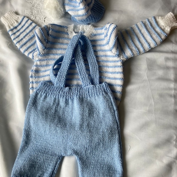 Blue and white baby jumper, shorts and hat 1-2 years
