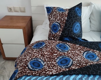 Juego de cama reversible BLUE WAVES/CALABASSE (Funda nórdica y 2 fundas de almohada) Ropa de cama Ankara con cojines surtidos